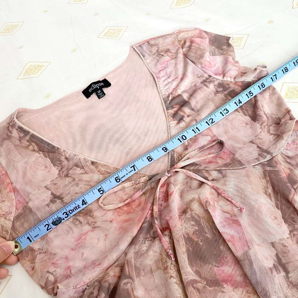 y2k pink floral fairycore top with bow, from eclipse - Picture 5 of 6